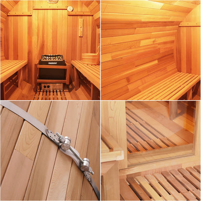 4–6 Person Cedar Barrel Sauna Room with Porch – Outdoor Home Garden Sauna.