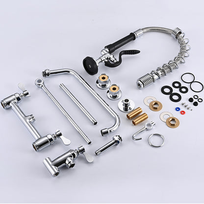 Collection of plumbing parts including pipes, connectors, and springs on a white background