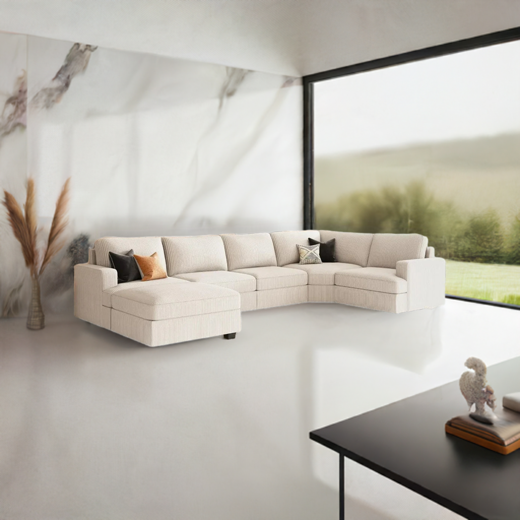 Sectional Sofa with Storage Ottoman, U Shape Sectional Couch Corduroy Modular Sectional Couches for Living Room, Beige - Home Fusion