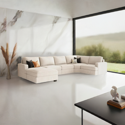 Sectional Sofa with Storage Ottoman, U Shape Sectional Couch Corduroy Modular Sectional Couches for Living Room, Beige - Home Fusion