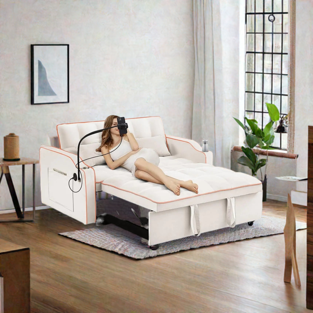 Velvet Convertible Couch Bed-Sofa: Charge, Relax, Sleep. - Home Fusion