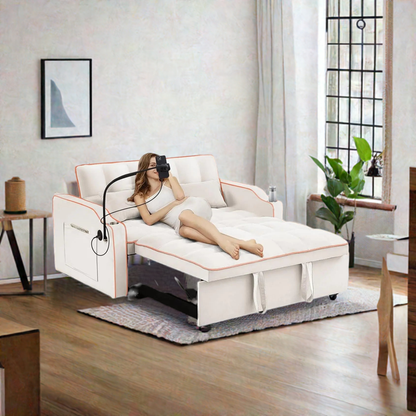 Velvet Convertible Couch Bed-Sofa: Charge, Relax, Sleep. - Home Fusion