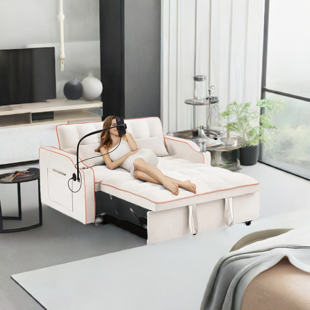 Velvet Convertible Couch Bed-Sofa: Charge, Relax, Sleep. - Home Fusion