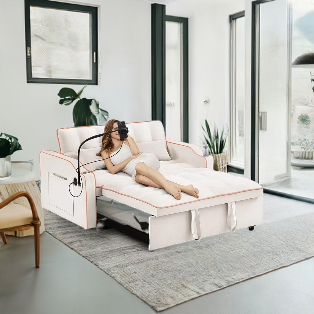 Velvet Convertible Couch Bed-Sofa: Charge, Relax, Sleep. - Home Fusion