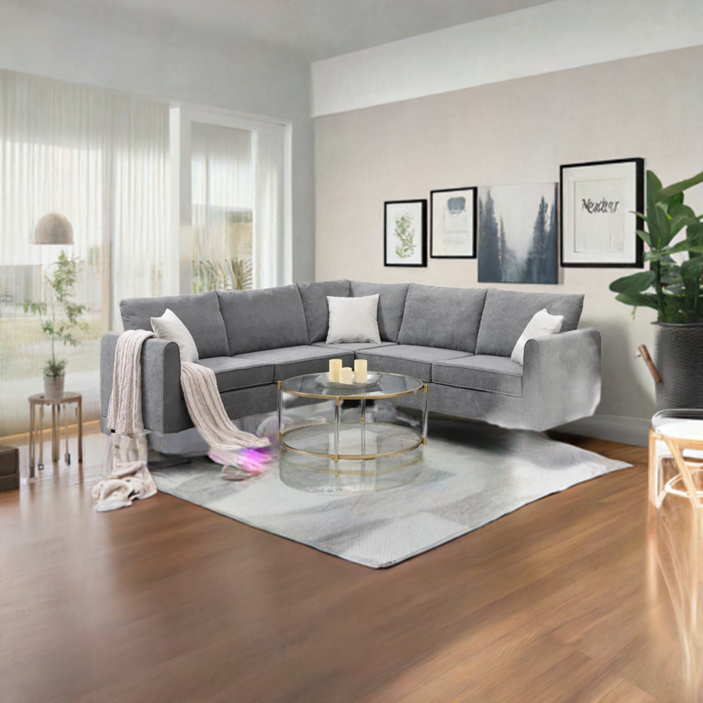 sofa set L-Shaped Sectional Sofa Couch with 3 Pillows, Modern Upholstered Living Room Furniture Sets for Apartment Office Dorm, Grey 076823-f9.myshopify.com