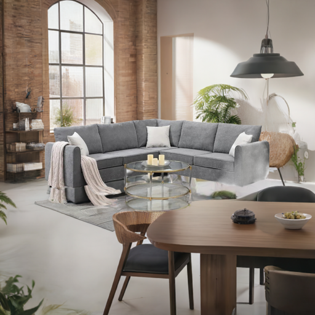 sectional sofa L-Shaped Sectional Sofa Couch with 3 Pillows, Modern Upholstered Living Room Furniture Sets for Apartment Office Dorm, Grey 076823-f9.myshopify.com