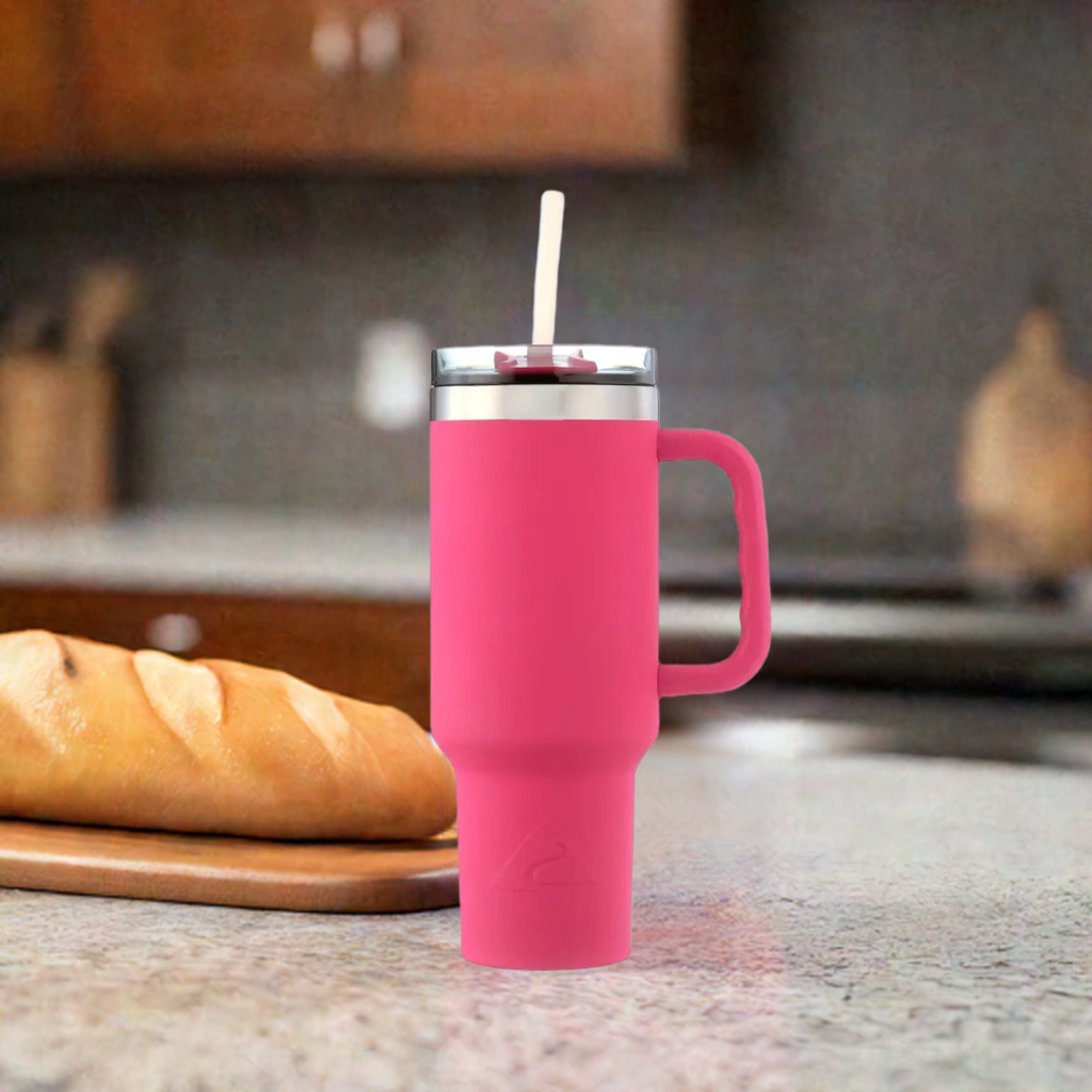 40 Oz Vacuumr-Insulated Stainless-Steel Tumbler with Handle Hot Pink Double-walled Stainless-steel Construction - Home Fusion