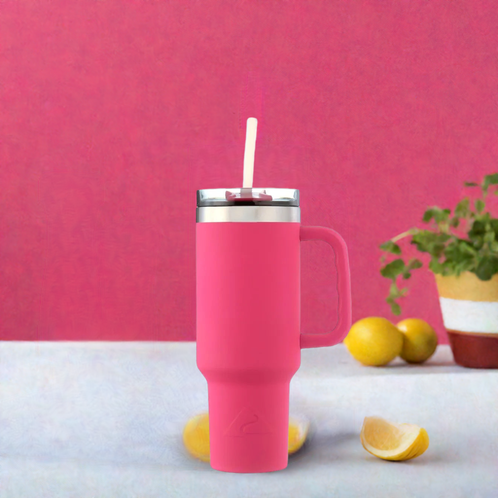 40 Oz Vacuumr-Insulated Stainless-Steel Tumbler with Handle Hot Pink Double-walled Stainless-steel Construction - Home Fusion
