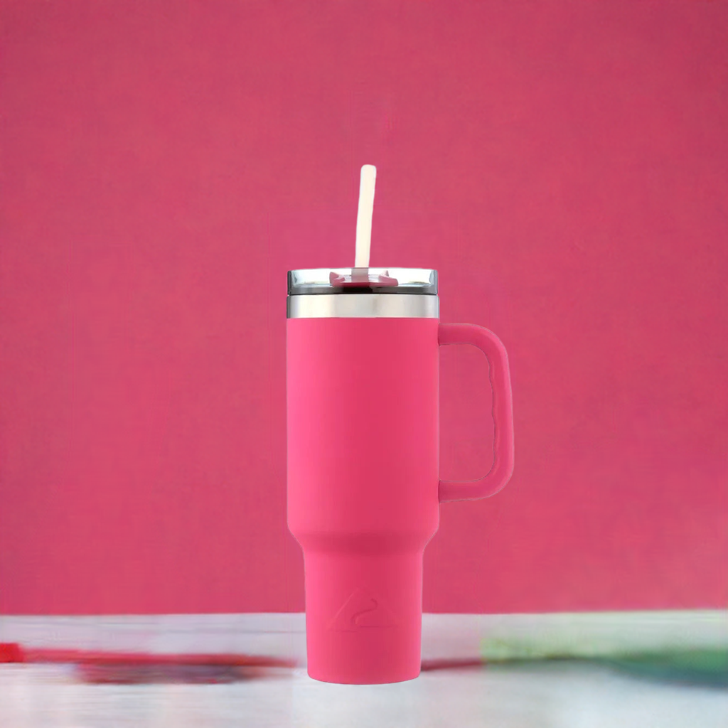 40 Oz Vacuumr-Insulated Stainless-Steel Tumbler with Handle Hot Pink Double-walled Stainless-steel Construction - Home Fusion