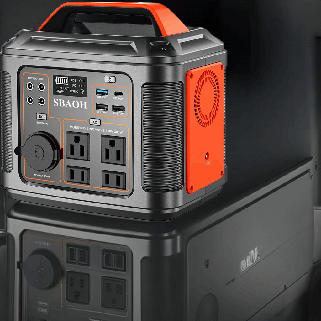 Portable Power Station, 300W 296Wh Solar Generator Quick Charge / 110V AC Outlets/DC Ports and LED Flashlight, Lithium Battery B - Home Fusion