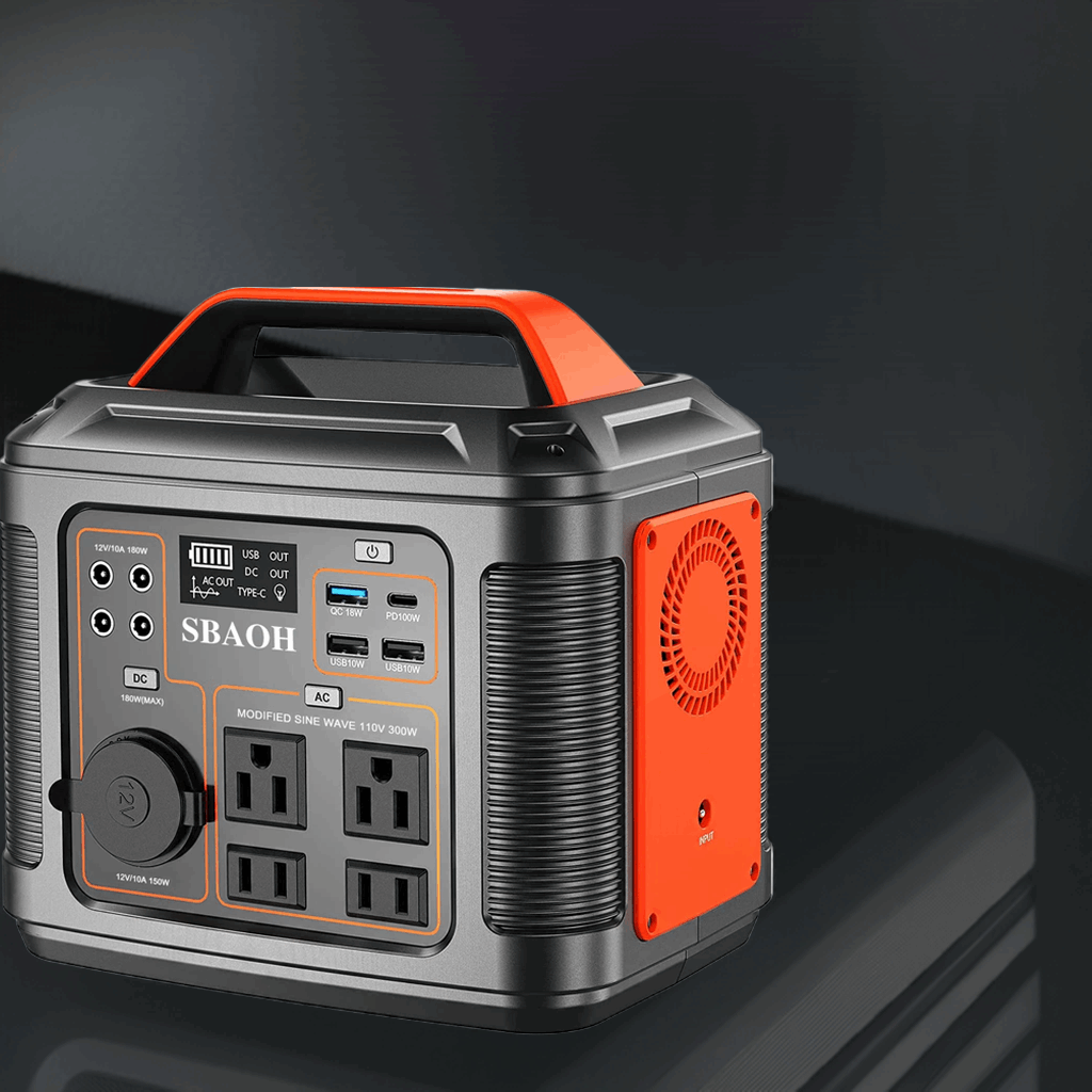 Portable Power Station, 300W 296Wh Solar Generator Quick Charge / 110V AC Outlets/DC Ports and LED Flashlight, Lithium Battery B - Home Fusion